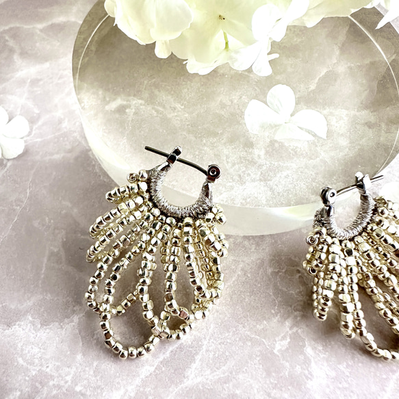 ビーズクロッシェ フープピアス ロング（シルバーorゴールド） ピアス 