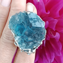 螢石原礦手工銀戒 純銀戒指~ 「海」~ Fluorite Mineral Silver Ring 第1張的照片