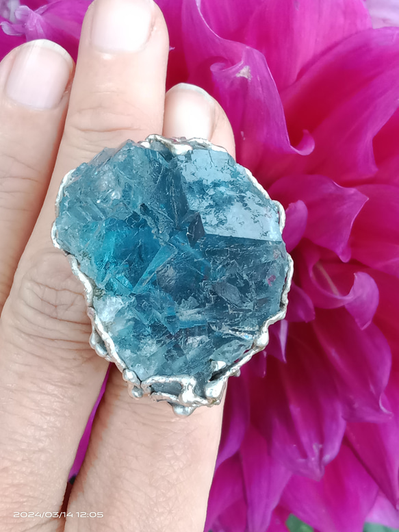 螢石原礦手工銀戒 純銀戒指~ 「海」~ Fluorite Mineral Silver Ring 第1張的照片