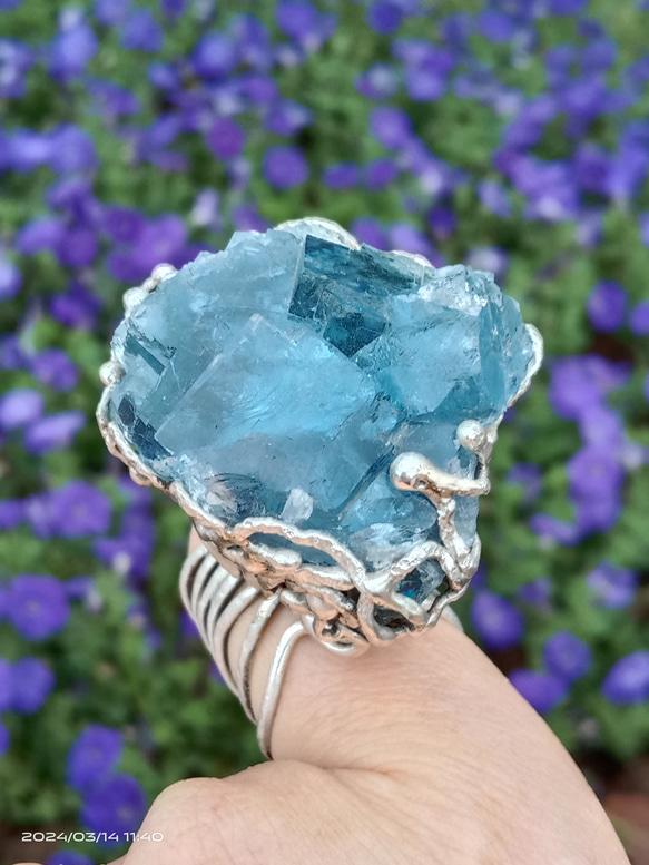 螢石原礦手工銀戒 純銀戒指~ 「海」~ Fluorite Mineral Silver Ring 第19張的照片