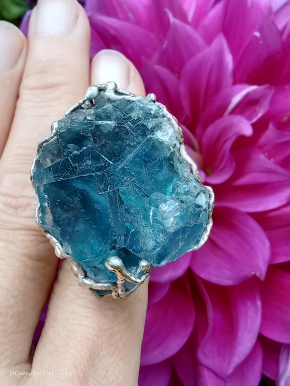 螢石原礦手工銀戒 純銀戒指~ 「海」~ Fluorite Mineral Silver Ring 第10張的照片