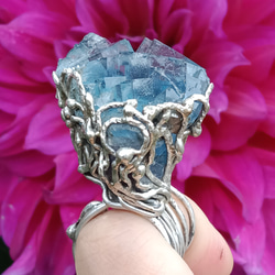 螢石原礦手工銀戒 純銀戒指~ 「海」~ Fluorite Mineral Silver Ring 第5張的照片