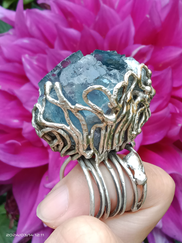 螢石原礦手工銀戒 純銀戒指~ 「海」~ Fluorite Mineral Silver Ring 第4張的照片