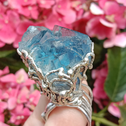 螢石原礦手工銀戒 純銀戒指~ 「海」~ Fluorite Mineral Silver Ring 第13張的照片