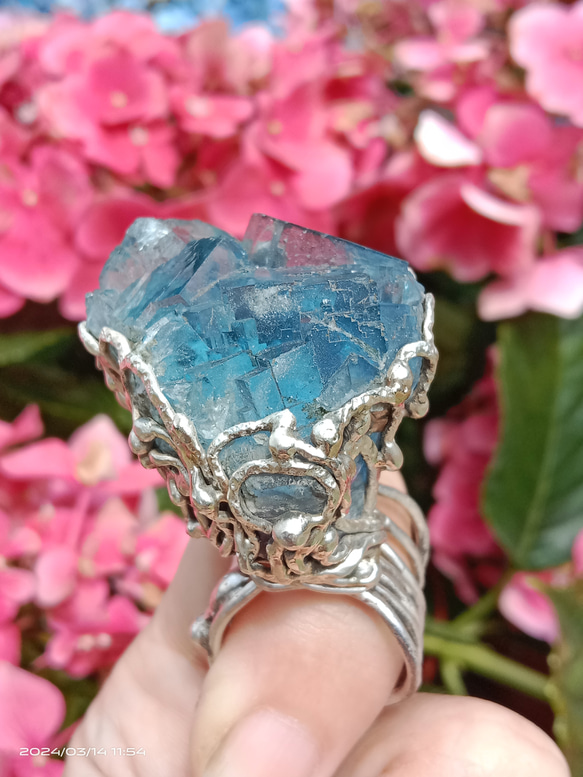 螢石原礦手工銀戒 純銀戒指~ 「海」~ Fluorite Mineral Silver Ring 第13張的照片