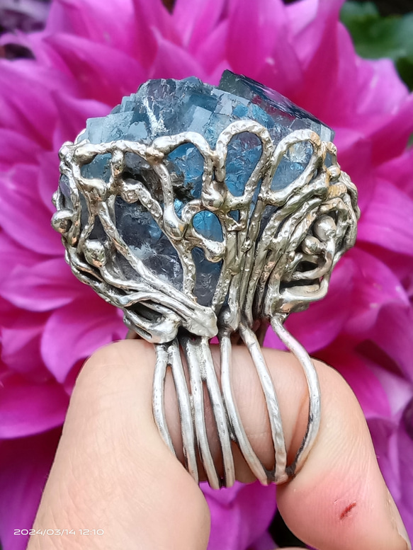 螢石原礦手工銀戒 純銀戒指~ 「海」~ Fluorite Mineral Silver Ring 第6張的照片