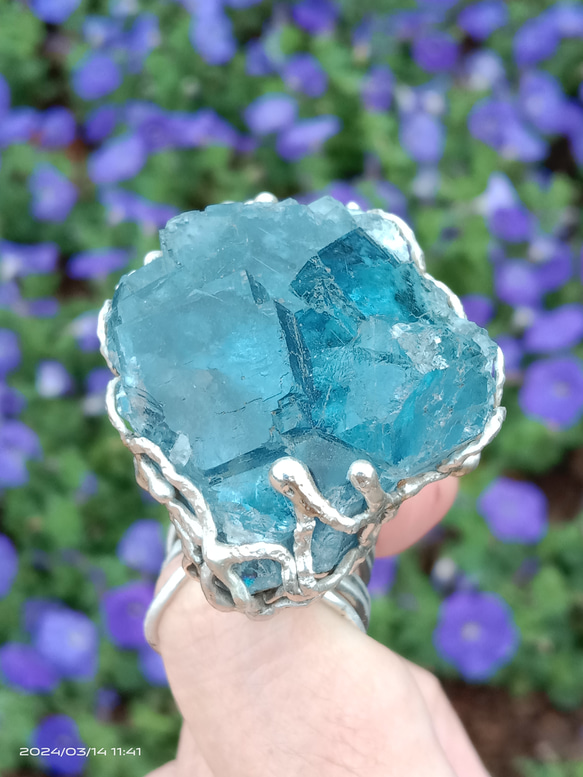 螢石原礦手工銀戒 純銀戒指~ 「海」~ Fluorite Mineral Silver Ring 第11張的照片