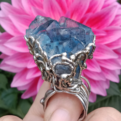 螢石原礦手工銀戒 純銀戒指~ 「海」~ Fluorite Mineral Silver Ring 第20張的照片