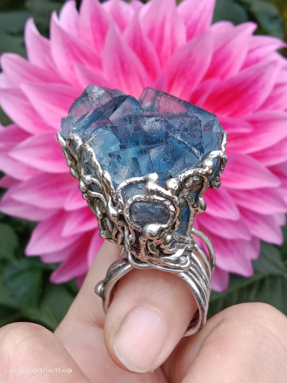 螢石原礦手工銀戒 純銀戒指~ 「海」~ Fluorite Mineral Silver Ring 第20張的照片