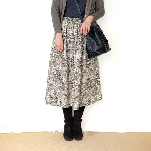 【新色】\\William Morrisいちご泥棒//選べるゴムサイズのスカート( アンティークグレー ) 1枚目の画像