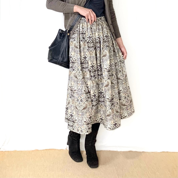 【新色】\\William Morrisいちご泥棒//選べるゴムサイズのスカート( アンティークグレー ) 5枚目の画像