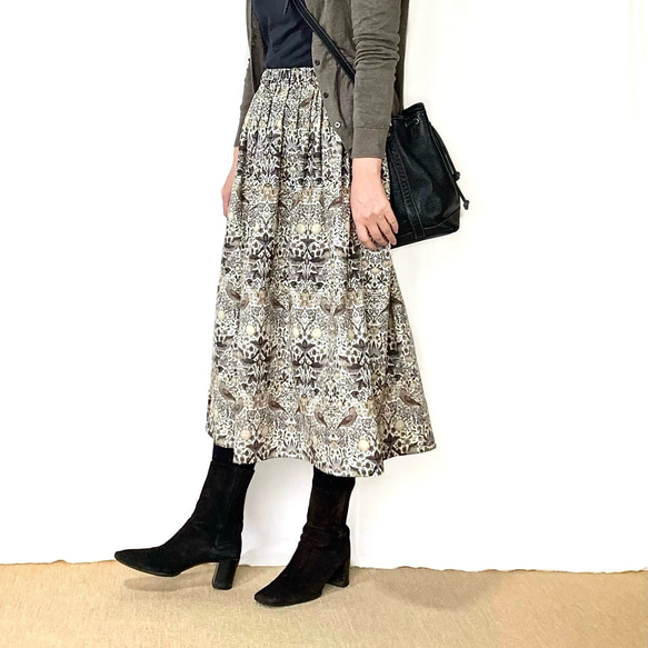 【新色】\\William Morrisいちご泥棒//選べるゴムサイズのスカート( アンティークグレー ) 3枚目の画像