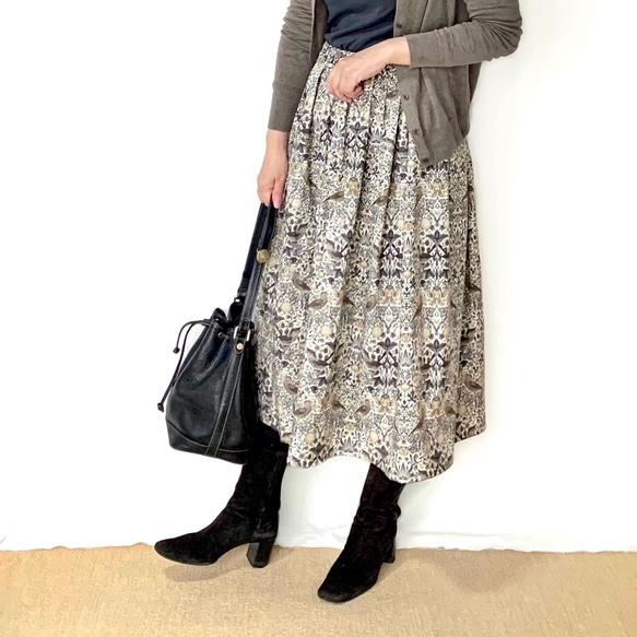 【新色】\\William Morrisいちご泥棒//選べるゴムサイズのスカート( アンティークグレー ) 4枚目の画像