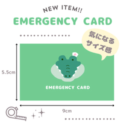 ワニのEMERGENCY CARD 1枚（緊急連絡先）5.5cm×9cm 2枚目の画像