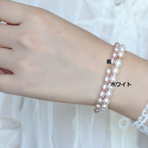 みみ　K18淡水パール　デザインブレスレット　バングル　本真珠 淡水パールのブレスレット バングル 真珠 淡水真珠 パール 6月