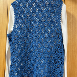 送料無料　ウール100%の手編みの春ベスト(くすみブルー　Ｌサイズ〜　1点限) 3枚目の画像