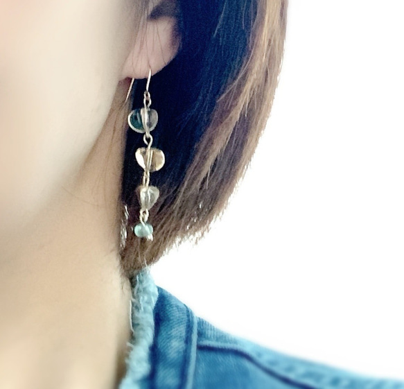 シトリンAAAとフローライトの連ピアス Earrings with Citrin and fluorite 3枚目の画像