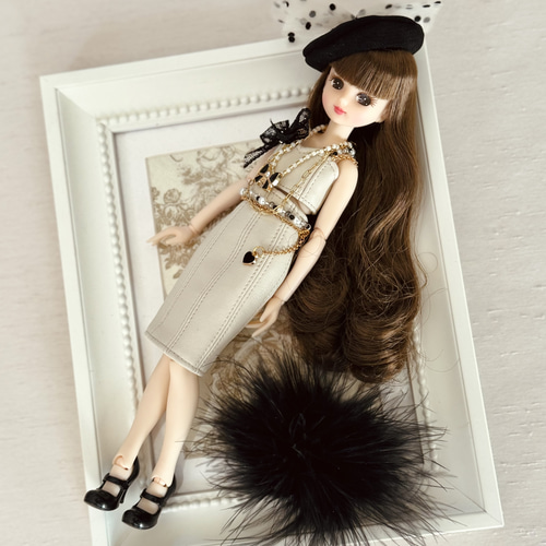 operetta 作家様　お花のビスチェ　ベスト　ドール服　ブライス ビスチェ ペンシルスカート セット フェイクレザー リカちゃん