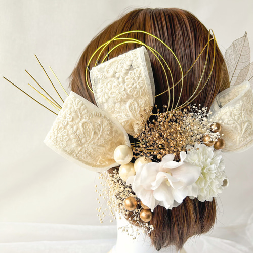 結婚式髪飾り 前撮り 成人式髪飾り 和装ドレス髪飾り 刺繍リボン髪飾り