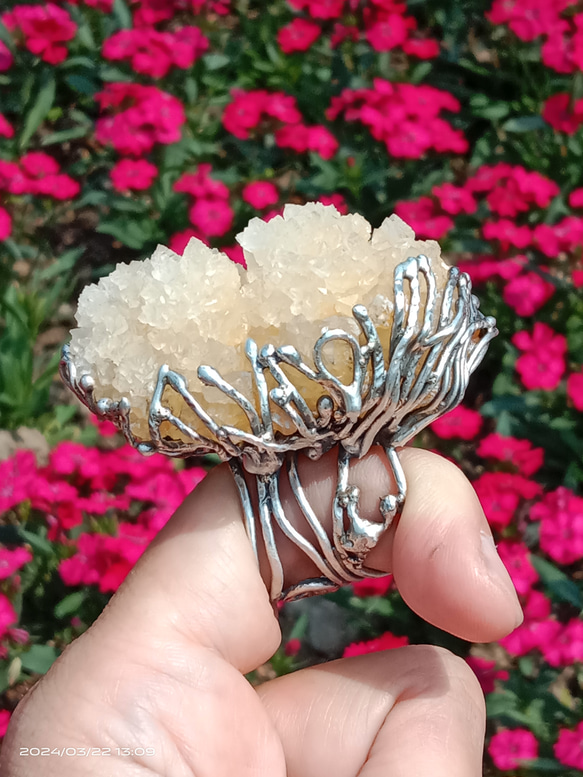 霰石原礦手工銀戒純銀戒指~「關係」~ Aragonite Mineral Silver Ring 第4張的照片