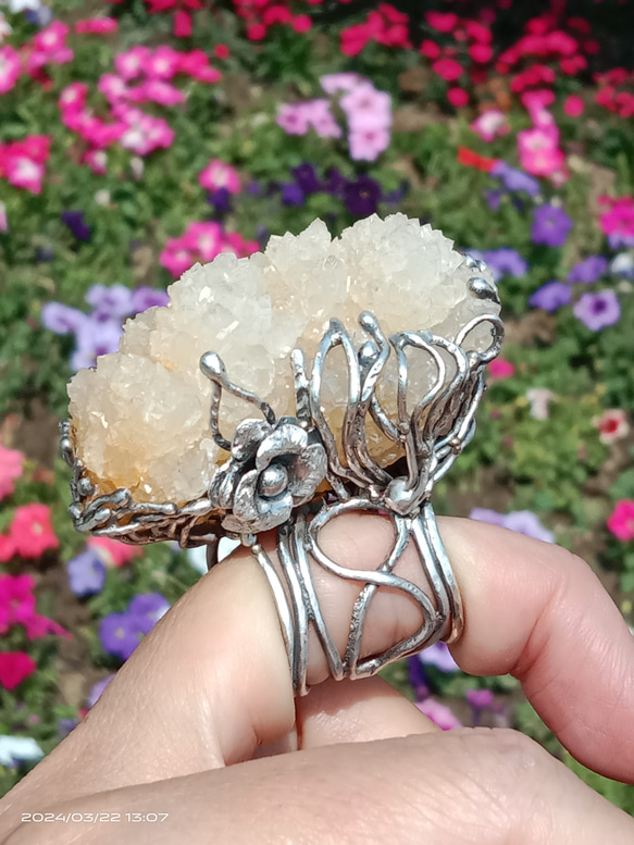 霰石原礦手工銀戒純銀戒指~「關係」~ Aragonite Mineral Silver Ring 第8張的照片