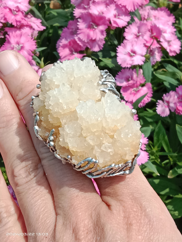 霰石原礦手工銀戒純銀戒指~「關係」~ Aragonite Mineral Silver Ring 第19張的照片