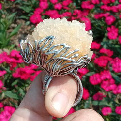 霰石原礦手工銀戒純銀戒指~「關係」~ Aragonite Mineral Silver Ring 第3張的照片