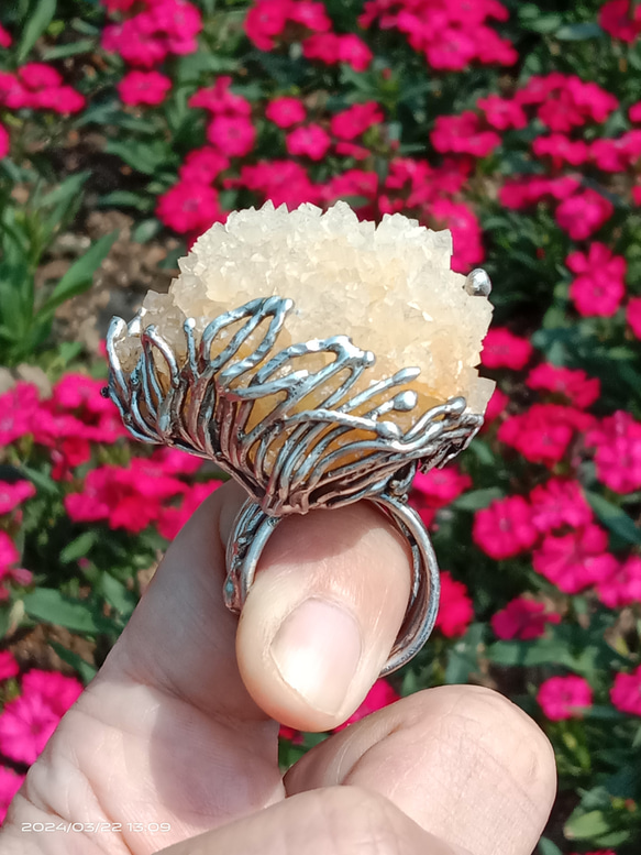 霰石原礦手工銀戒純銀戒指~「關係」~ Aragonite Mineral Silver Ring 第3張的照片