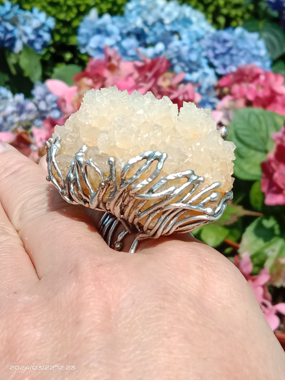 霰石原礦手工銀戒純銀戒指~「關係」~ Aragonite Mineral Silver Ring 第17張的照片