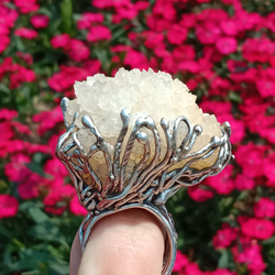 霰石原礦手工銀戒純銀戒指~「關係」~ Aragonite Mineral Silver Ring 第5張的照片