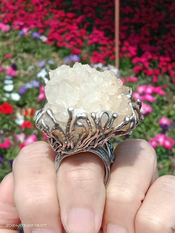 霰石原礦手工銀戒純銀戒指~「關係」~ Aragonite Mineral Silver Ring 第9張的照片