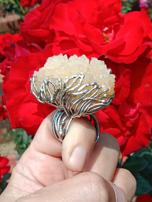 霰石原礦手工銀戒純銀戒指~「關係」~ Aragonite Mineral Silver Ring 第12張的照片