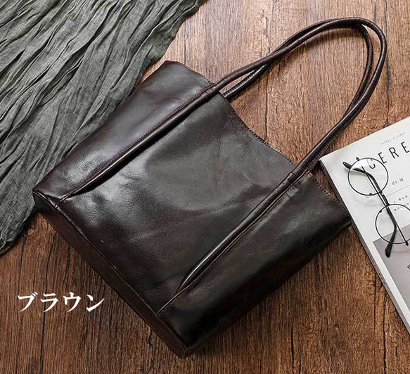 トートバッグ  本革レザー  2WAY ハンドメイド A4 　底鋲付き　シンプル　PZ114 5枚目の画像