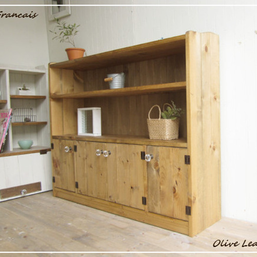 サイズ、デザインオーダー可○超ワイド4枚扉キャビネットナチュラル