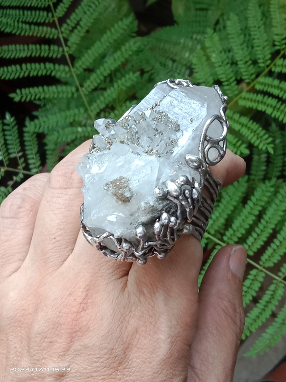 白水晶原礦手工銀戒純銀戒指~「漫步金沙」~ Clear Quartz Silver Ring 第12張的照片