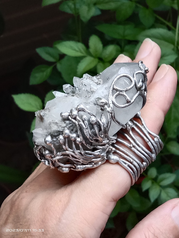 白水晶原礦手工銀戒純銀戒指~「漫步金沙」~ Clear Quartz Silver Ring 第2張的照片