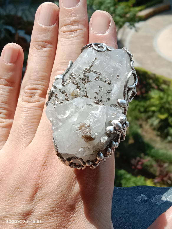 白水晶原礦手工銀戒純銀戒指~「漫步金沙」~ Clear Quartz Silver Ring 第18張的照片