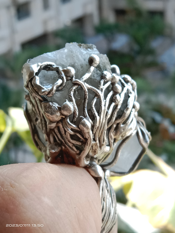 白水晶原礦手工銀戒純銀戒指~「漫步金沙」~ Clear Quartz Silver Ring 第5張的照片