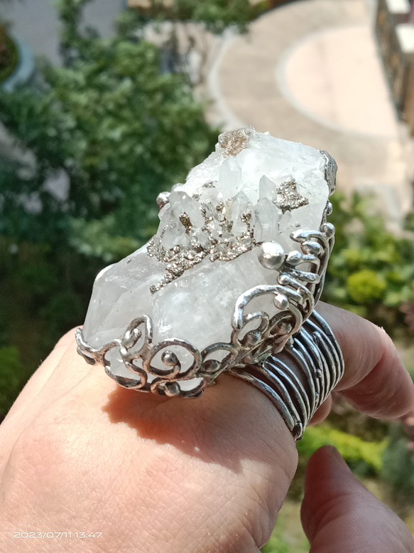 白水晶原礦手工銀戒純銀戒指~「漫步金沙」~ Clear Quartz Silver Ring 第14張的照片