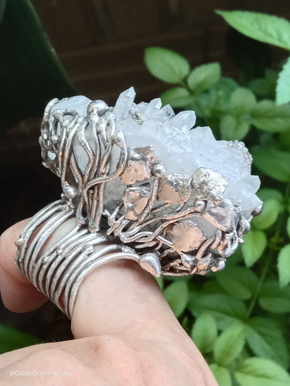 白水晶原礦手工銀戒純銀戒指~「漫步金沙」~ Clear Quartz Silver Ring 第4張的照片