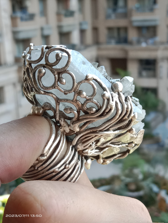 白水晶原礦手工銀戒純銀戒指~「漫步金沙」~ Clear Quartz Silver Ring 第8張的照片