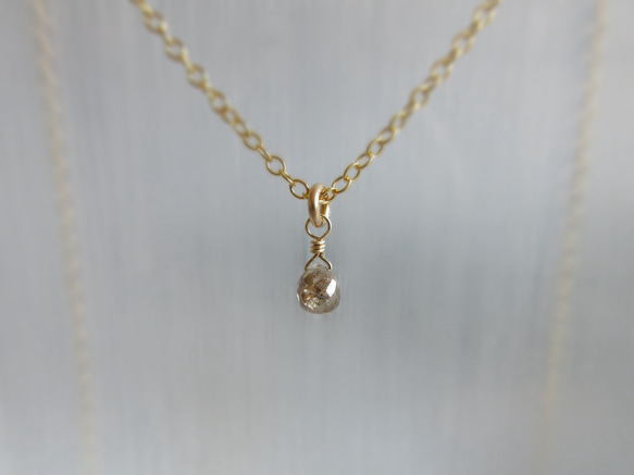 【4月の誕生石】3.3×3mm美粒「シャンパンダイヤモンド」14kgfひと粒ネックレス 4枚目の画像