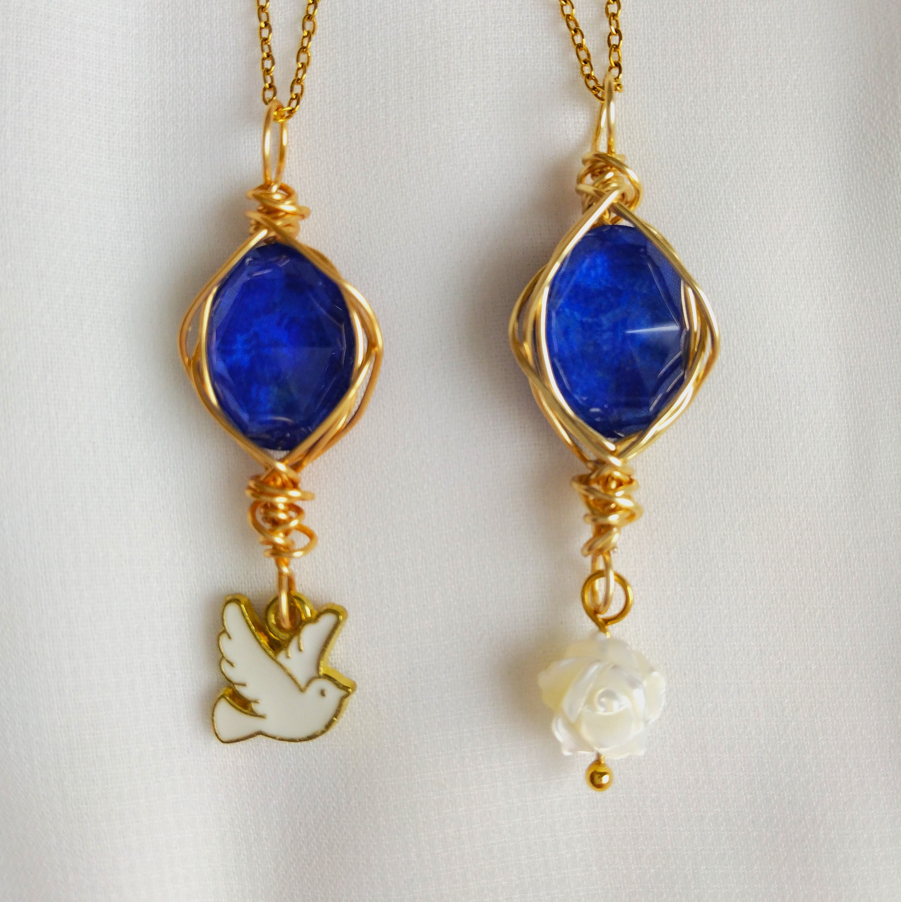 ラピスラズリ＆クリスタル☆ワイヤーペンダント　No.P25