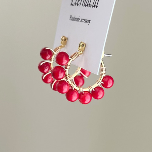 No.201 天然レッドコーラル（赤珊瑚）フープピアス【ピアス