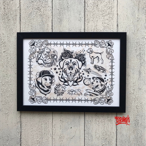 尾九 タトゥーアート アメトラ ラブラドール A4サイズ 簡易フレーム