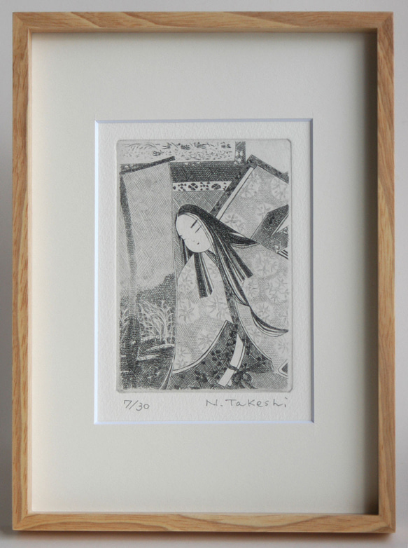 源氏物語絵巻・東屋一より-2/銅版画(額あり） 版画 Atelie Gray 通販