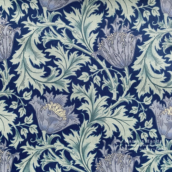 おしゃれな ウィリアムモリス アネモネ ネイビー 紺 花柄 ボリューム シュシュ ヘアゴム 3枚目の画像