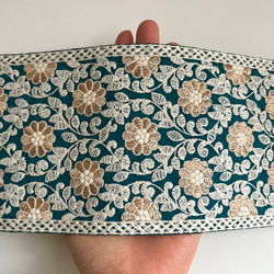 【在庫SALE♡39cm】インド刺繍リボン　ボトルグリーン　シルク　FS488 3枚目の画像