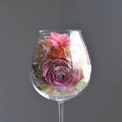 「Luminus」ルミナス　ワイングラスの薔薇のドライフラワー　ガラスドーム 6枚目の画像