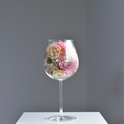 「Luminus」ルミナス　ワイングラスの薔薇のドライフラワー　ガラスドーム 2枚目の画像